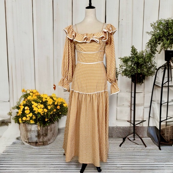 KEEPSAKE the Label Dresses & Skirts - Free People/Keepsake the Label Marigold Gingham Off-the-Shoulder Maxi Dress
